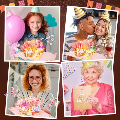 INPHER Pop Up Birthday Card with LED Light and Music