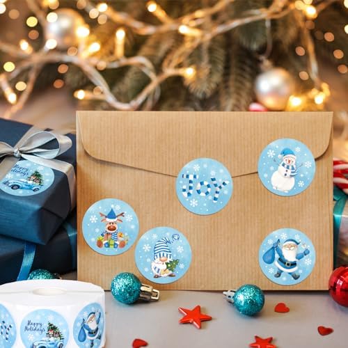 Whaline 1000Pcs Christmas Blue Sticker Roll 12 Designs