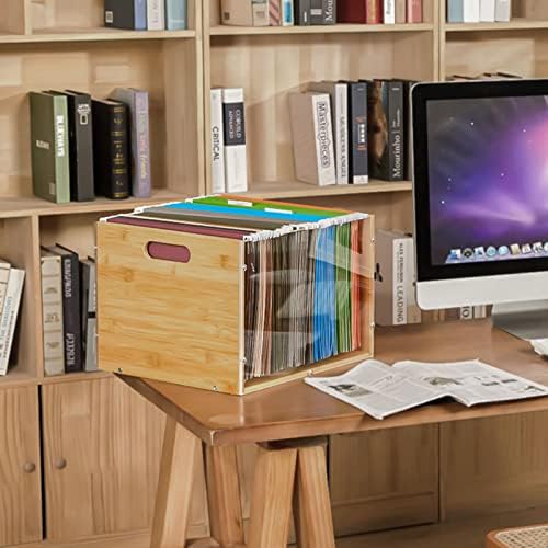Bamboo Acrylic File Box Organizer with Handle