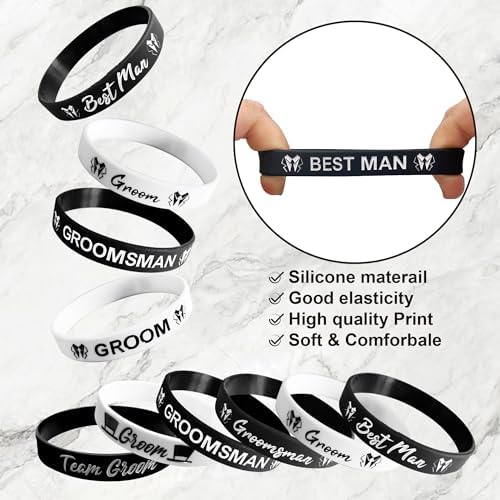 LADYHOME 7 Pcs Silicone Wristbands for Groomsmen Wedding Gifts