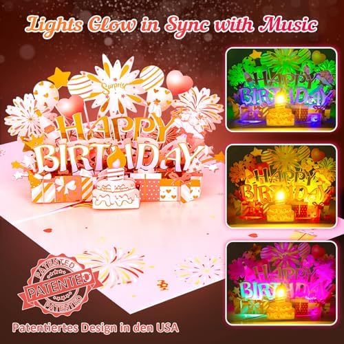 INPHER Pop Up Birthday Card with LED Light and Music