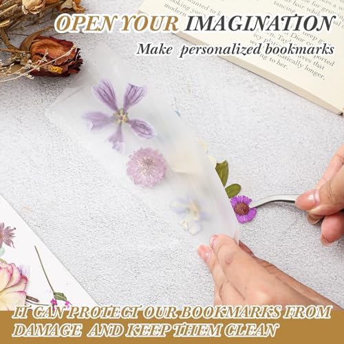150 Pcs Dried Flower Bookmark Kit with Tassels and Laminating Pouches Purple