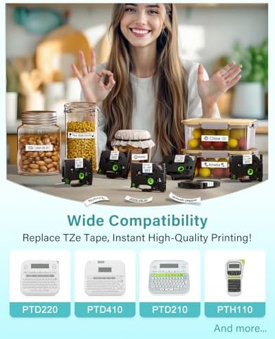 12mm Laminated White Label Tape 6-Pack for Brother P-Touch