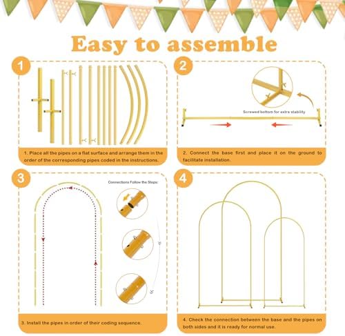 DDMY 3-Piece Gold Metal Balloon Arch Stand Set