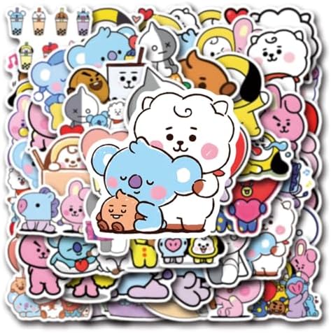 55pcs Cartoon BTS Vinyl Waterproof Stickers for Laptop and More
