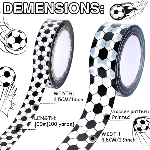 220 Yards Soccer Pattern Packing Tape Black White Decorative