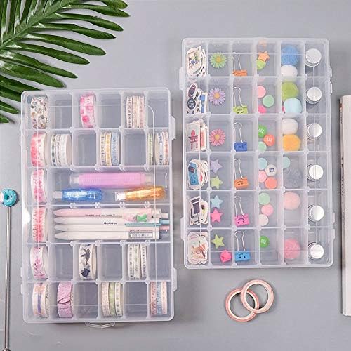 OUTUXED 2 Pack Clear Plastic Bead Organizer Box with Adjustable Dividers
