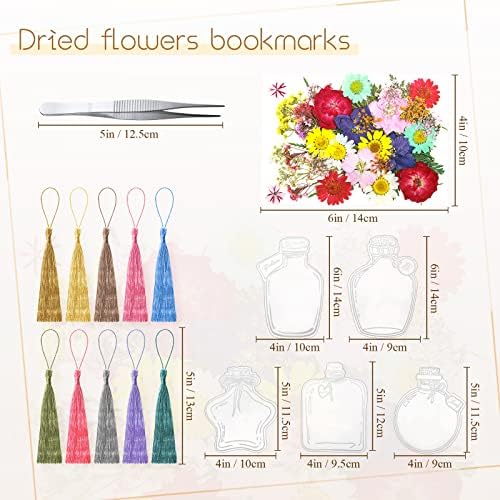 TaoBary 91 Pcs Transparent Dried Flower Bookmark Set with Butterflies Tassels and Tweezer