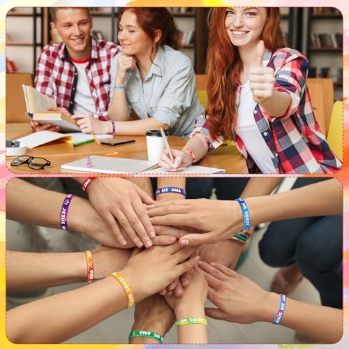 50 Pcs Rainbow Jesus Me Ama Silicone Wristbands