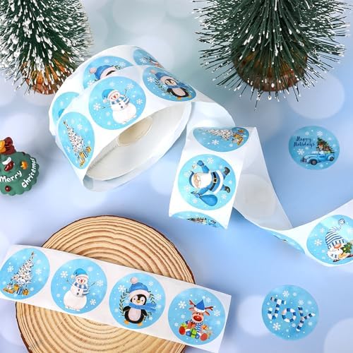 Whaline 1000Pcs Christmas Blue Sticker Roll 12 Designs
