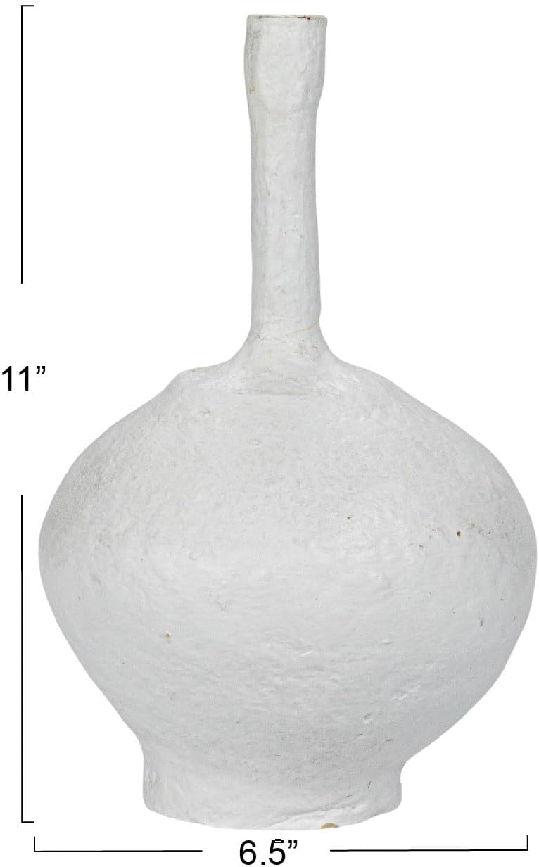Creative Co-Op Paper Mache Taper Holder with Tall Neck and Whitewashed Finish