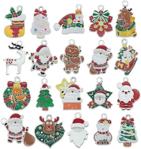 40pcs Silver Christmas Bell Deer Charm Pendant DIY Jewelry Accessories