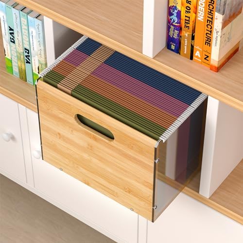 Bamboo Acrylic File Box Organizer with Handle