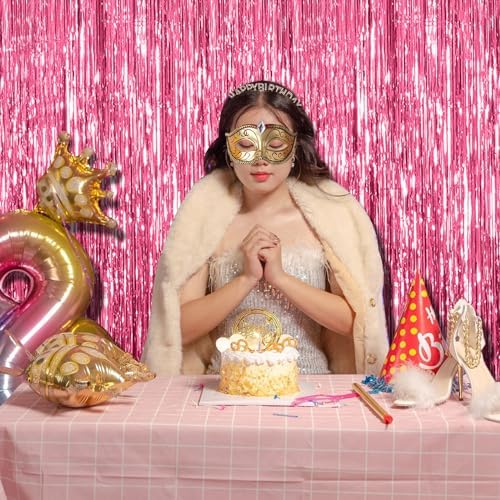 2 Pack Pink Tinsel Backdrop Party Decorations