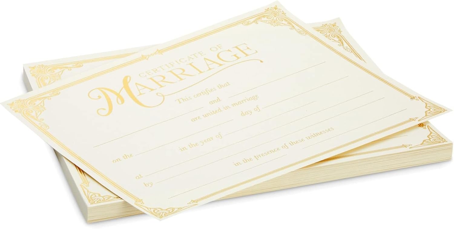 48 Pack Wedding Certificates with Gold Foil Edges