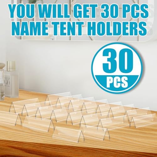 30 PCS Clear Acrylic Name Card Holders for Desks and Tables