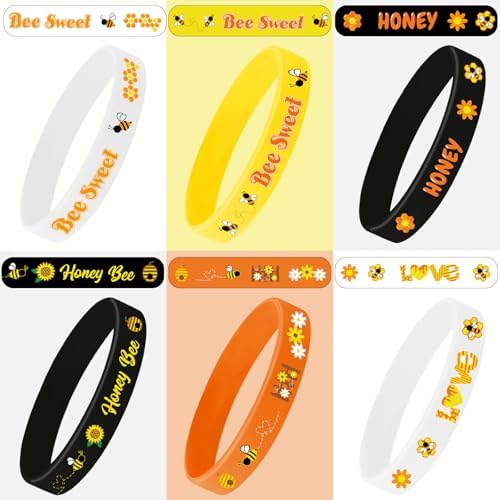 JUNEBRUSHS 42pcs Bee Themed Silicone Wristbands Party Favors