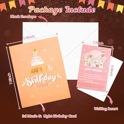 INPHER Pop Up Birthday Card with LED Light and Music