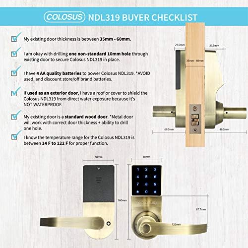 Colosus NDL319 Keyless Door Lock with Touchscreen
