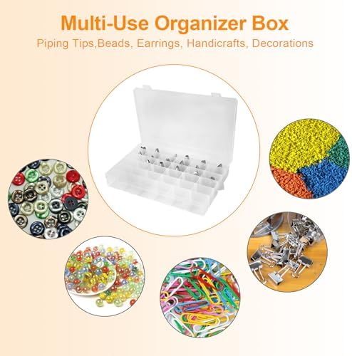 2 Pack Piping Tip Organizer Box with 36 Grids and Adjustable Dividers