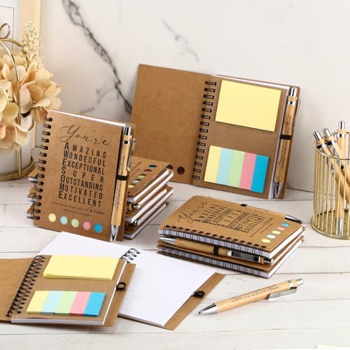 Jetec 50pcs Spiral Notebook With Bamboo Pen Gift Set