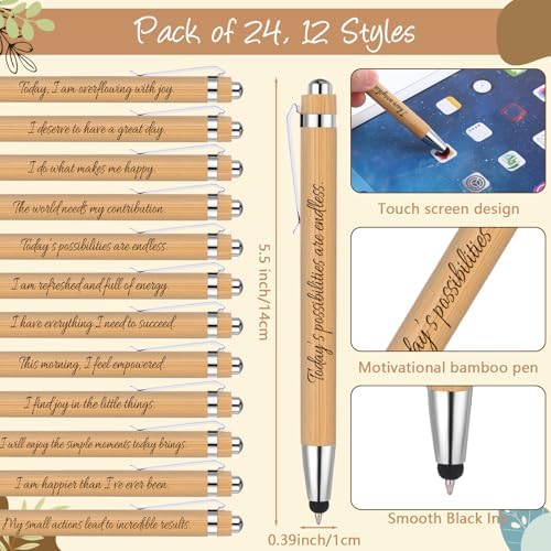 Pasimy 24 Set Positive Affirmation Spiral Notebooks with Sticky Notes and Bamboo Pens