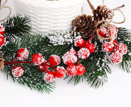 FUTERLY 10 Pcs Red Berries Pine Cones for Crafts