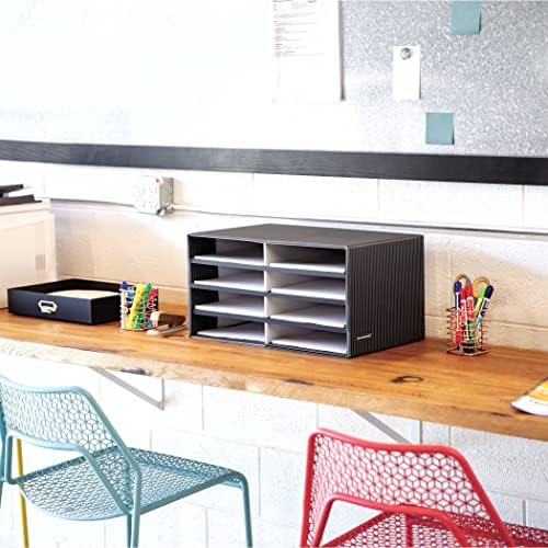 Bankers Box Eight Compartment Literature Sorter Black Gray Pinstripe