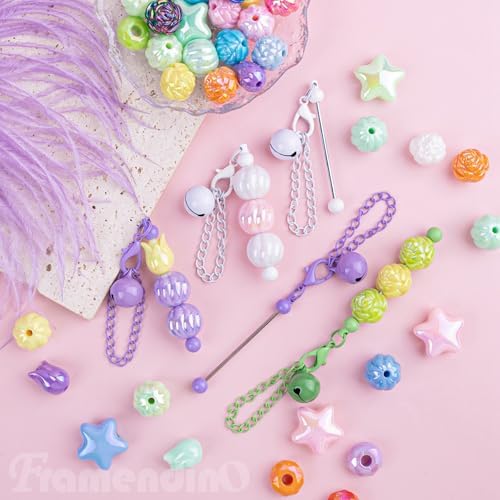 Framendino Beaded Cup Charms Bar Chain with Bell for DIY
