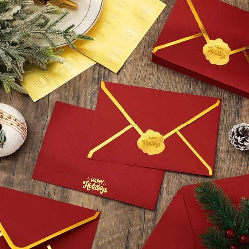 Whaline 50Pcs Gold Foil Christmas Envelopes with Stickers