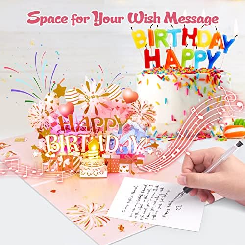 INPHER Pop Up Birthday Card with LED Light and Music