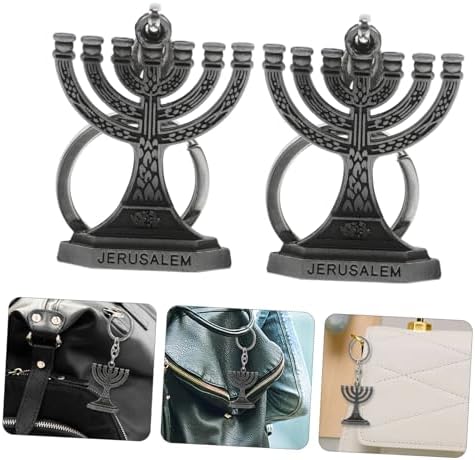 VOSAREA 4PCS Stainless Steel Menorah Keychain Pendant