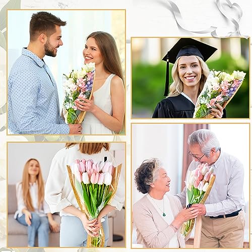 CLUEWR 50PCS Flower Bags with Ribbons for Bouquets