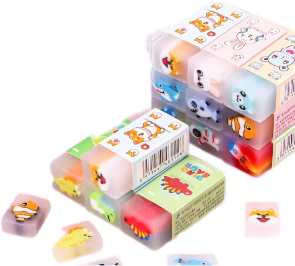 6 Pack Cute Animal Erasers for Pencils