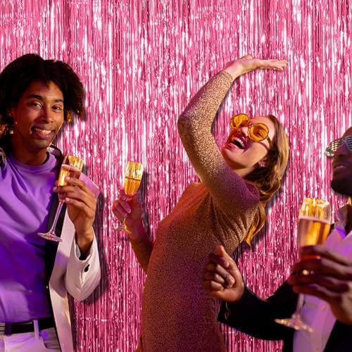 2 Pack Pink Tinsel Backdrop Party Decorations