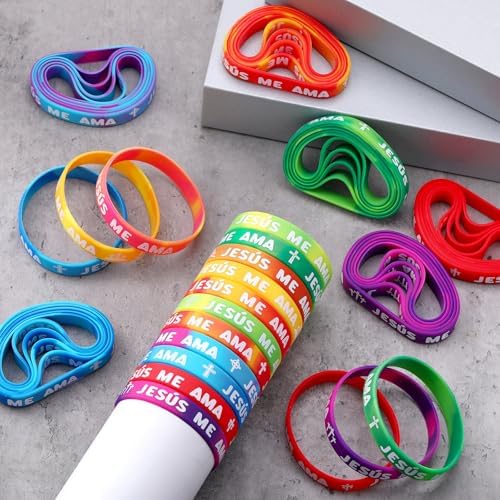 50 Pcs Rainbow Jesus Me Ama Silicone Wristbands