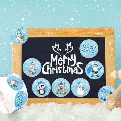 Whaline 1000Pcs Christmas Blue Sticker Roll 12 Designs