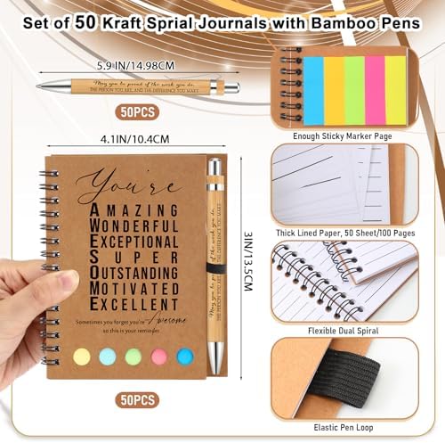 Jetec 50pcs Spiral Notebook With Bamboo Pen Gift Set