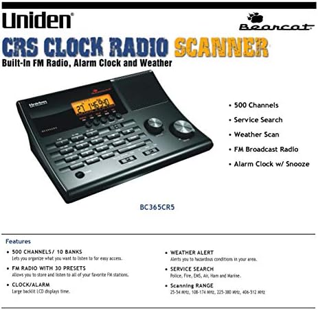 Uniden BC365CRS 500 Channel Scanner with Alarm Clock and FM Radio