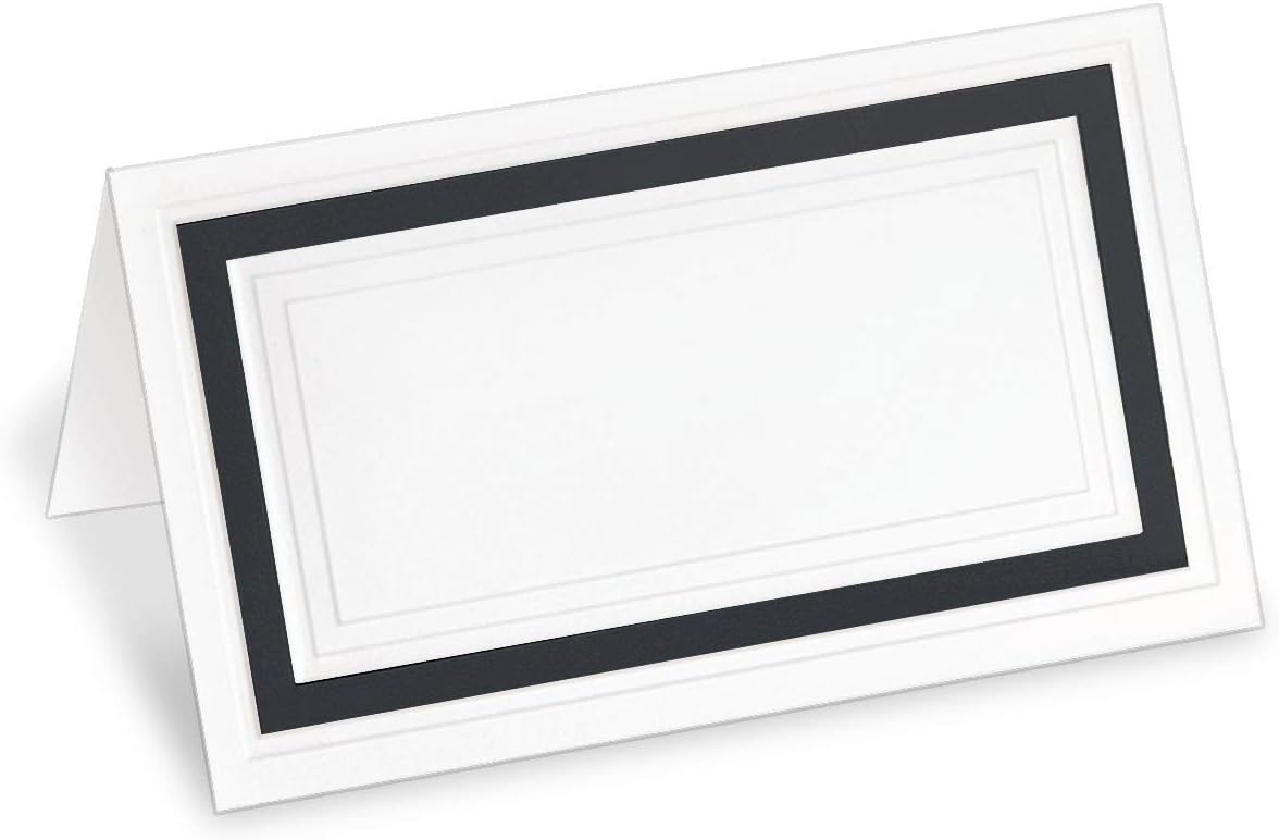 White 38lb Cover Stock Folded Place Cards with Black Foil Border