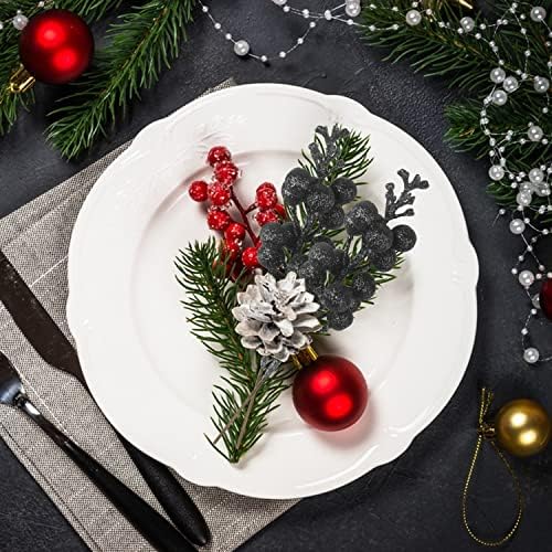 24 Pack Glitter Black Berry Stems for Christmas Decor