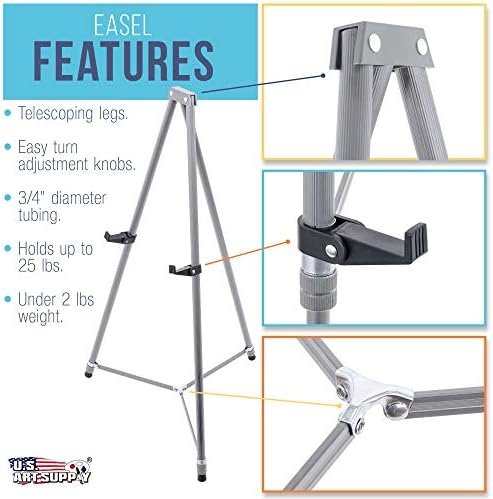 U S Art Supply 66 Inch High Gallery Silver Metal Display Easel