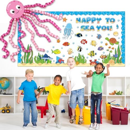 Justforjoyful 93 Pcs Ocean Animal Bulletin Board Decor Set