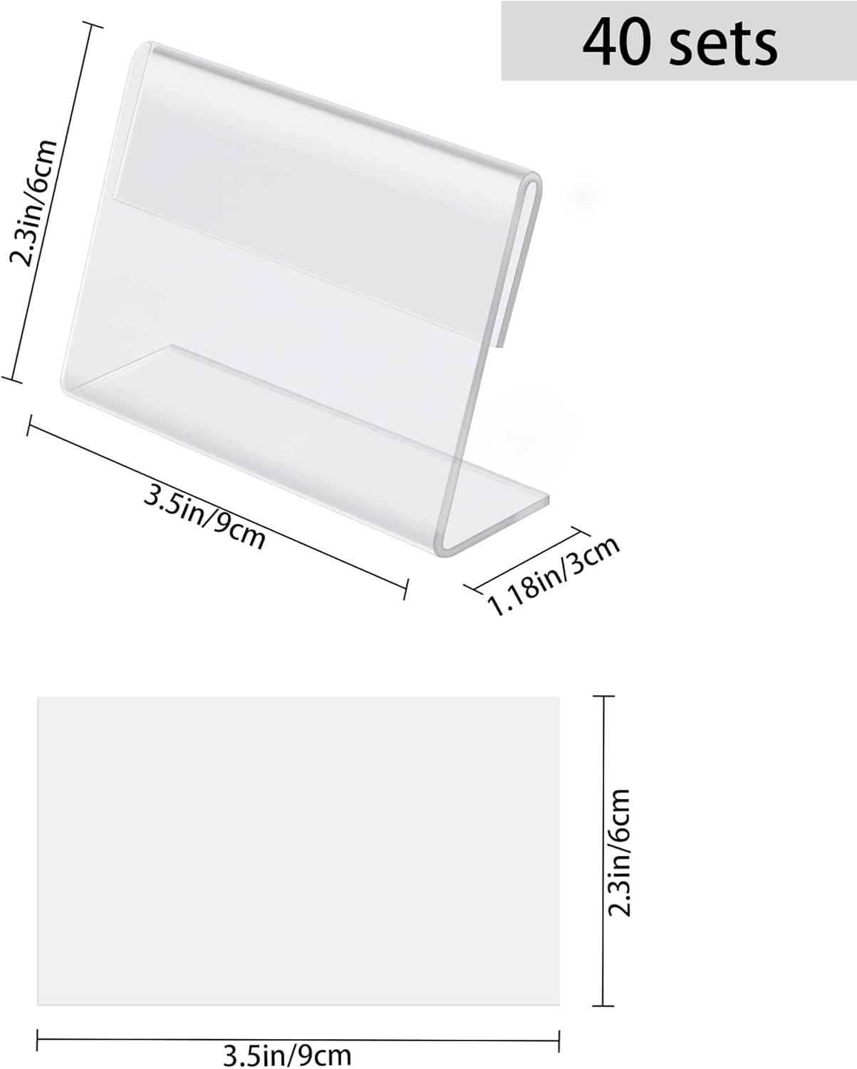 40 Pack Mini Clear Sign Display Holders with Blank Labels