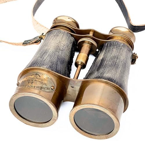 Antique Marine Victorian Binoculars with Brass and Leather Cover