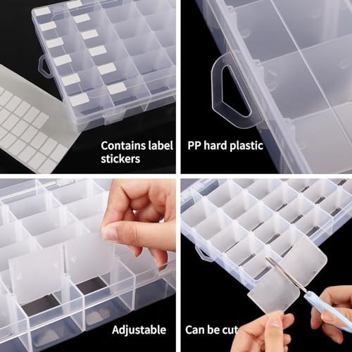 OUTUXED 2 Pack Clear Plastic Bead Organizer Box with Adjustable Dividers