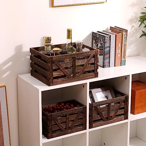 Set of 3 Nested Wooden Storage Crates with Handles