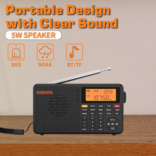 XHDATA D109WB Weather Radio with NOAA Alert and Bluetooth Speaker
