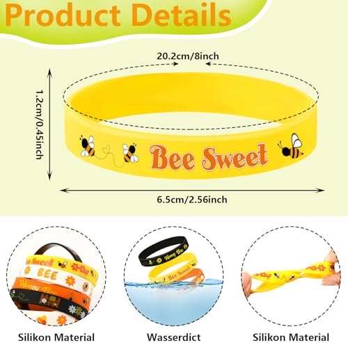 JUNEBRUSHS 42pcs Bee Themed Silicone Wristbands Party Favors