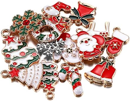 20pcs Christmas Charms Pendants Enamel Bracelet DIY Decor